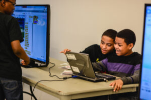 Students working on the group project