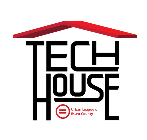 Tech House logo with a red roof over the text and the smaller red text 'Urban League of Essex County' below it.